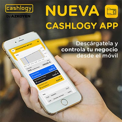 mano con smartphone mostrando aplicacion cashlogy app